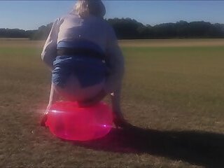 CD Slut Riding Dildo Seat Outdoors In A Field