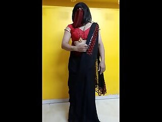 Indian Sissy Silk In Hot Black Saree...