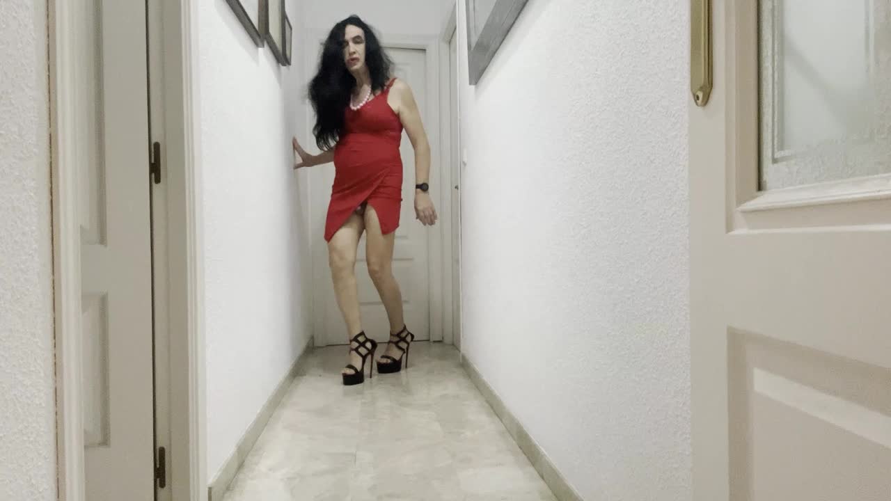 Daniela Monroe  Spanish shemale, posing sexy in the hallway, beautiful legs, high heels